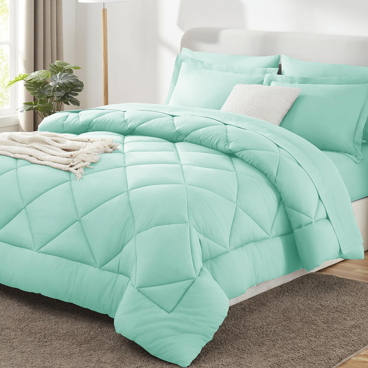 CozyLux Full Comforter Set 82"x86" Dark Grey - 7 Piece Bed in a Bag