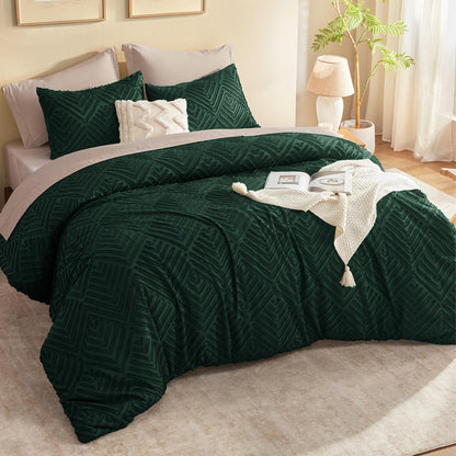 Litanika King Size Comforter Set, 3 Pieces Beige Tufted Boho Bedding Set