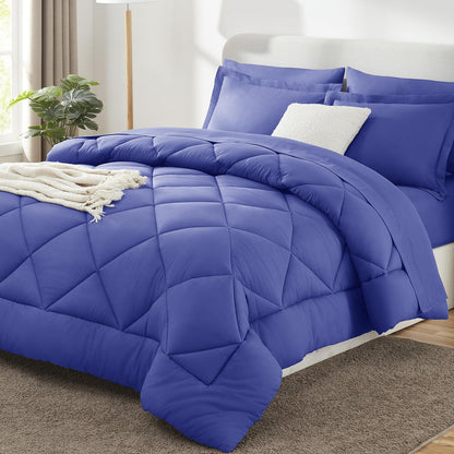 CozyLux Full Comforter Set 82"x86" Burgundy - 7 Piece Bed in a Bag