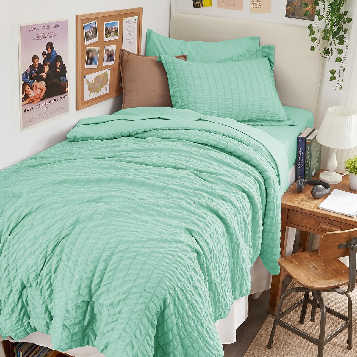 Full Comforter Set - 7PCS Bed in a Bag, Seersucker Bedding Set, Dark Grey
