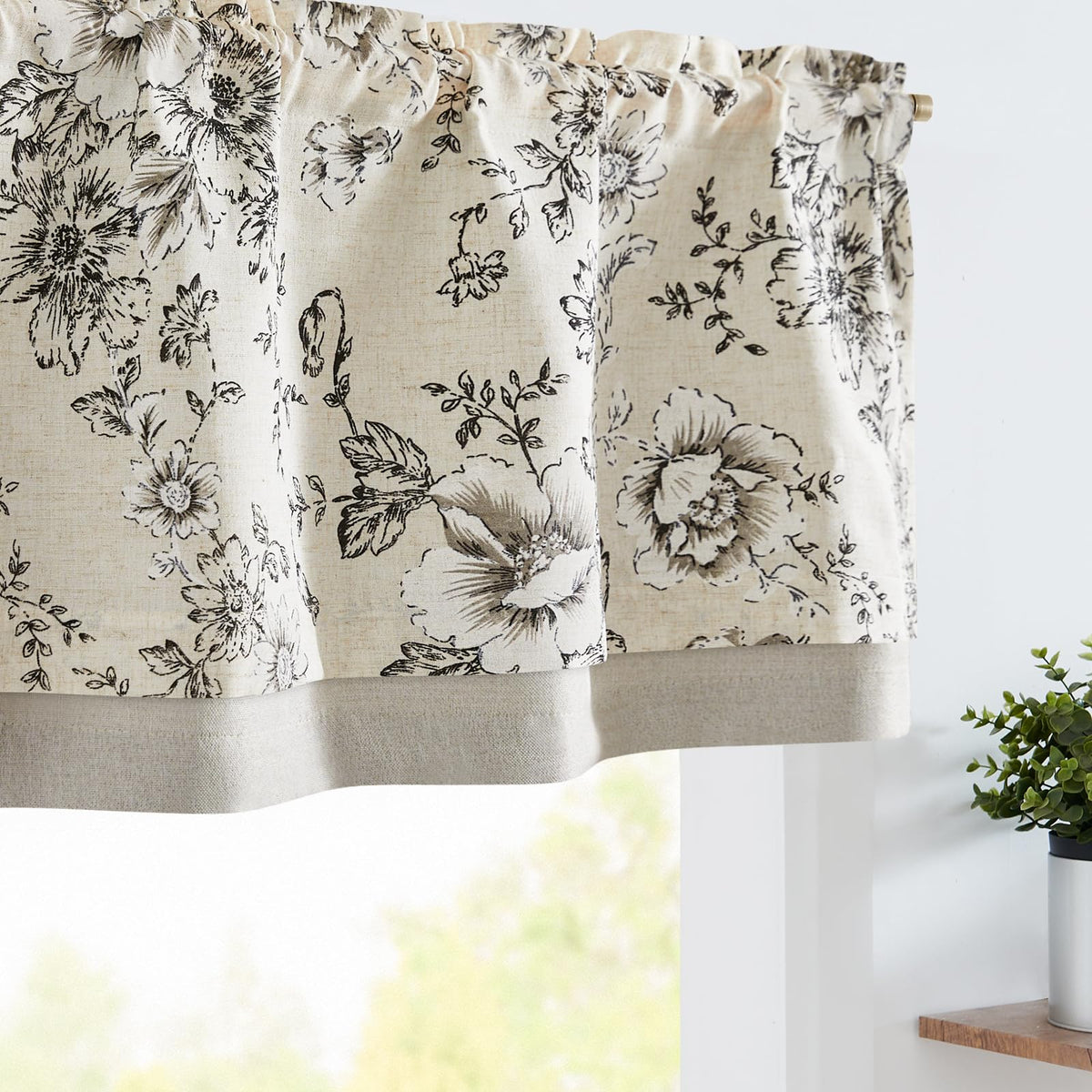 jinchan Linen Valance Curtain Farmhouse 16 Inch 1 Panel Blue on Beige
