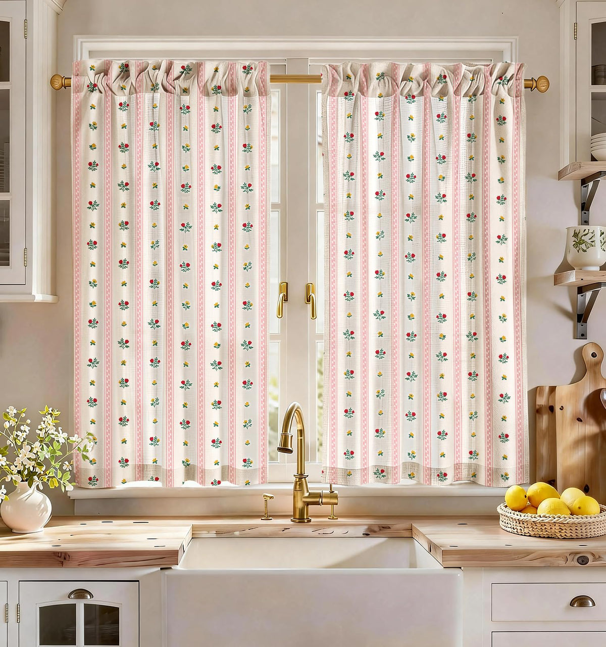 Miss Adola 36 Inch Length Kitchen Tier Curtains Pumpkin Leaf Cafe Curtains