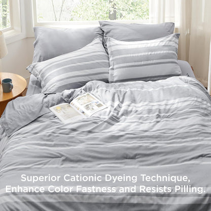 Bedsure Full Comforter Set 7 Pc, Grey Striped, Reversible, All-Season