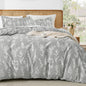 MUXHOMO Duvet Cover King Size, 3-Piece Floral Grey-Blue Bedding Set