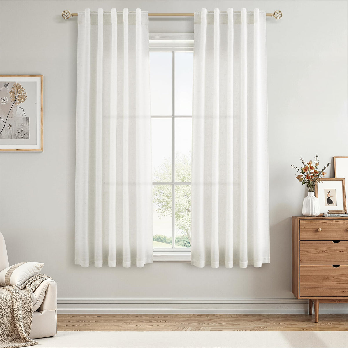 Nanspring Linen Kitchen Window Curtains Over Sink for Cafe 36x36 Inch Cream