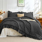 JOLLYVOGUE White Comforters Queen Size, 3 Pieces Ruffle Seersucker Queen Comforter Set for All Season, Lightweight Soft Shabby Chic Bedding Sets for Women（1 Comforter, 2 Pillowshams）