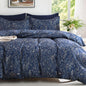 MUXHOMO Duvet Cover King Size, 3-Piece Floral Grey-Blue Bedding Set