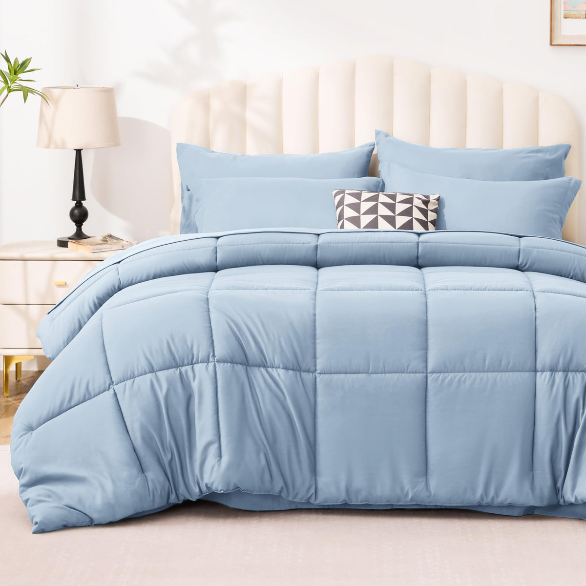 Love's cabin Queen Comforter Set, 7 Pieces Bed in a Bag, Black