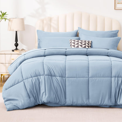 Love's cabin Full Comforter Set Black, 7 Pieces Full Bed in a Bag, All Season Bedding Sets with 1 Comforter, 1 Flat Sheet, 1 Fitted Sheet, 2 Pillowcase and 2 Pillow Sham