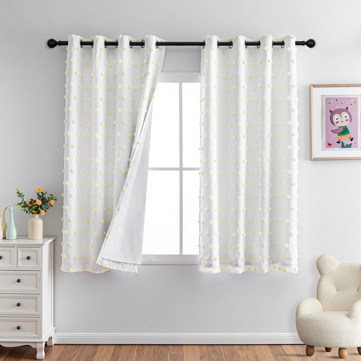 MYSKY HOME Kids Blackout Curtains for Boys Bedroom 84 Inch Long 100% Light Blocking Cute Curtains for Playing Room 2 Panels Grommet Nursery Drapes with Rainbow Pom Pom Sheer 2 Layered 50W x 84L