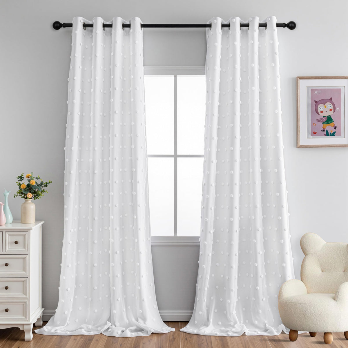 MYSKY HOME Kids Blackout Curtains for Boys Bedroom 84 Inch Long 100% Light Blocking Cute Curtains for Playing Room 2 Panels Grommet Nursery Drapes with Rainbow Pom Pom Sheer 2 Layered 50W x 84L