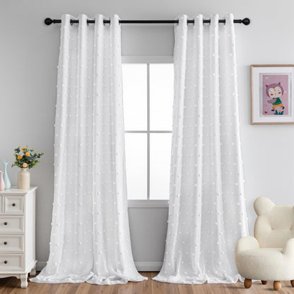 MYSKY HOME Kids Blackout Curtains for Boys Bedroom 84 Inch Long 100% Light Blocking Cute Curtains for Playing Room 2 Panels Grommet Nursery Drapes with Rainbow Pom Pom Sheer 2 Layered 50W x 84L