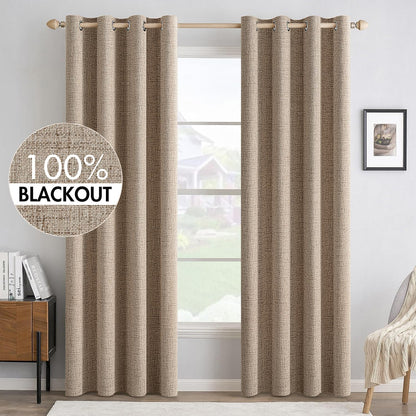 MIULEE 100% Blackout Linen Curtains for Bedroom 52x90 Inches Natural Beige