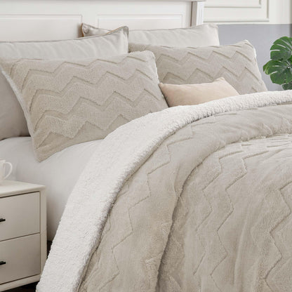 BEDELITE Fluffy Sherpa Queen Comforter Set,Grey