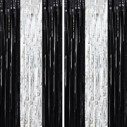 Voircoloria Laser Pink Foil Fringe Backdrop Curtains,3.3x6.6ft, 2 Pack
