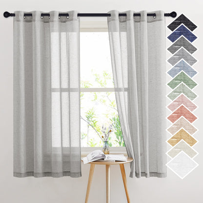 NICETOWN Semi Sheer Linen Ivory Curtains for Bedroom, W52xL84, 2 Panels