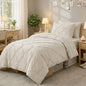 Sasttie Queen Comforter Set, 7-Piece Bed in a Bag, Pintuck Bedding Sets for All Season, Includes Comforter, Flat Sheet, Fitted Sheet, Pillowcases and Pillowshams, Beige