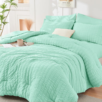Full Comforter Set - 7PCS Bed in a Bag, Seersucker Bedding Set, Dark Grey