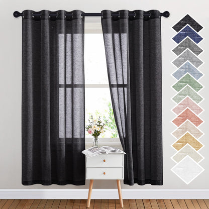 NICETOWN Semi Sheer Linen Ivory Curtains for Bedroom, W52xL84, 2 Panels