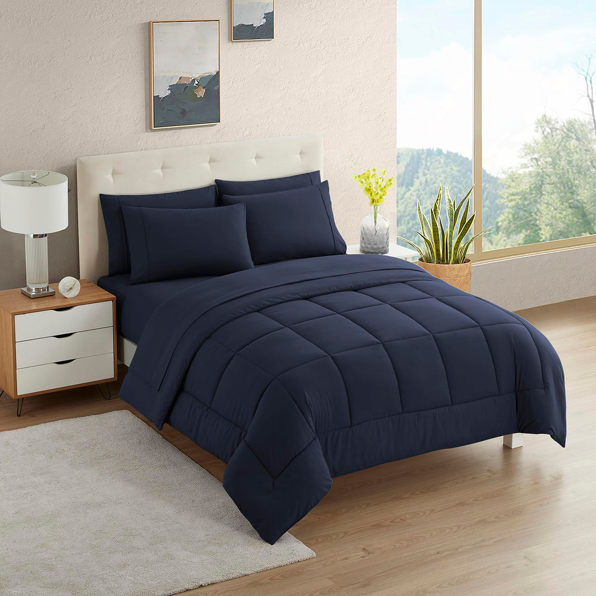 Full Size Comforter Set with Sheets - 7-Piece Bedding Collection - 1 Comforter, 1 Fitted Sheet, 1 Flat, 4 Pillowcases - Deep Pocket - Soft & Breathable Premium Quality - Ideal for All Seasons, Gray