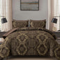 WONGS BEDDING Black Comforter Set Queen Size, Gold Damask Texture 7 Pieces Bed in a Bag Microfiber Comforter Bedding Sets -1 Comforter, 1 Flat Sheet, 1 Fitted Sheet, 2 Pillow Shams, 2 Pillowcases
