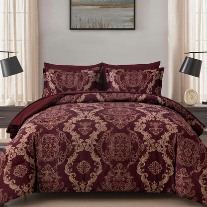 WONGS BEDDING Black Comforter Set Queen Size, Gold Damask Texture 7 Pieces Bed in a Bag Microfiber Comforter Bedding Sets -1 Comforter, 1 Flat Sheet, 1 Fitted Sheet, 2 Pillow Shams, 2 Pillowcases