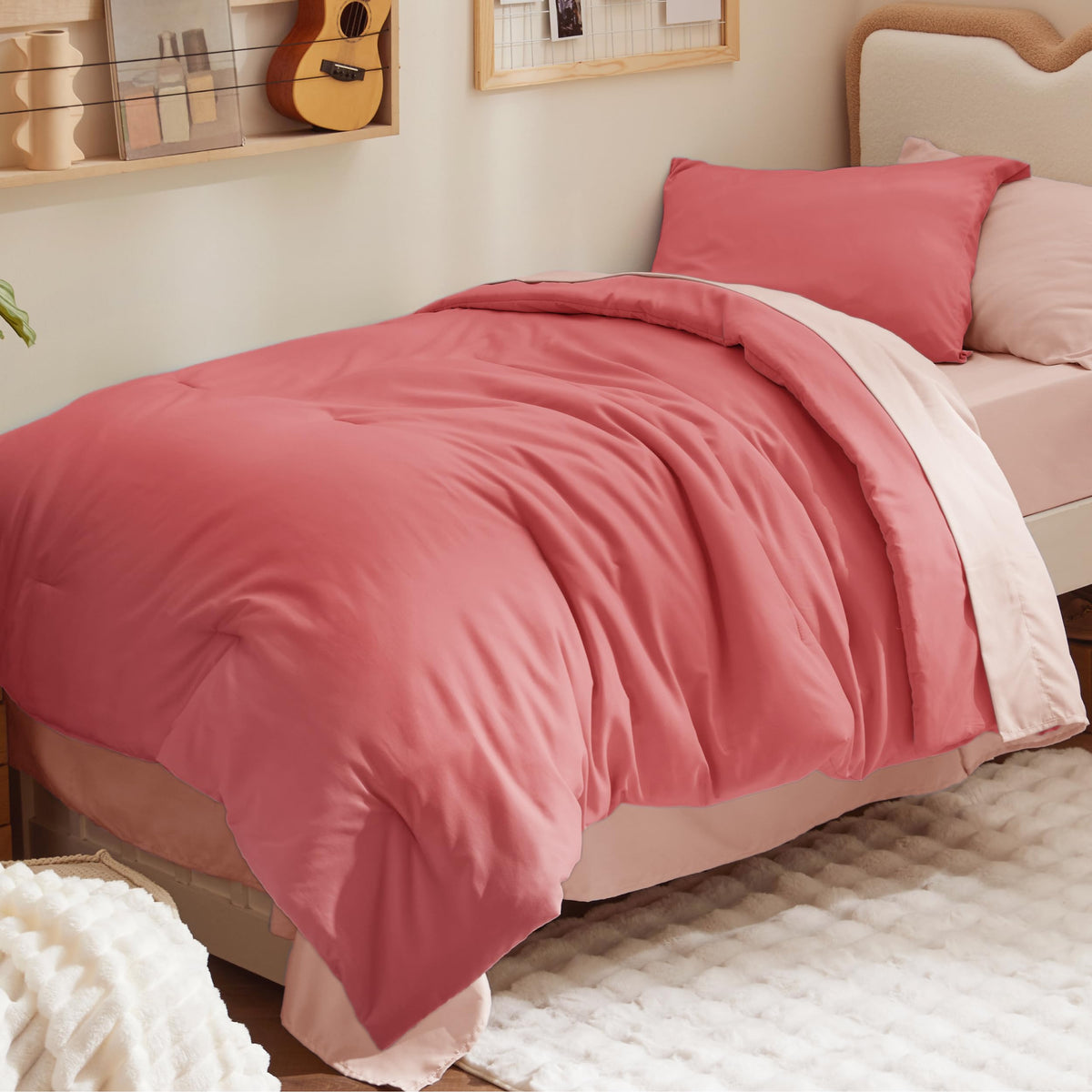Bedsure Blue Bedding Set Queen Bed in a Bag Contrasting Bed 7 Pieces
