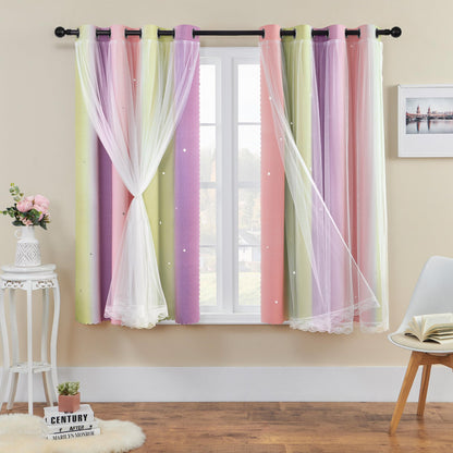 XiDi Curtains for Girls Bedroom Decor, Rainbow Blackout Curtains for Kids/Little Girl Room Decor, Unicorn Wall Decals,Pink Purple Green,63 x 34 inches,1 Panel