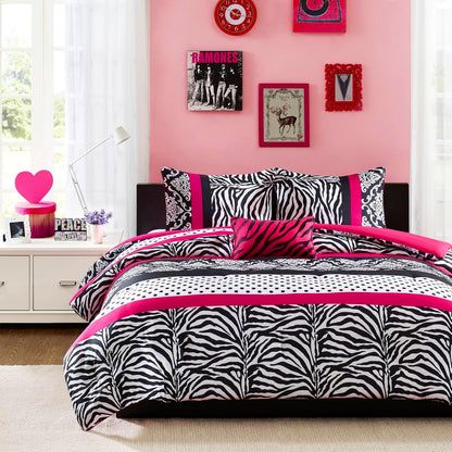 Intelligent Design Polka Dot Pink Zebra Queen Comforter Set, 4pc