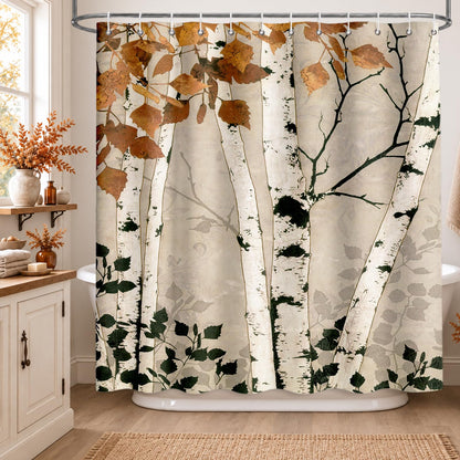 MEHOFOND Fall Birch Trees Shower Curtain Autumn Maple Leaves Shower Curtain Forest Nature Scenery Decor Fabric Bathroom Curtains with 12 Plastic Hooks 72x72 in