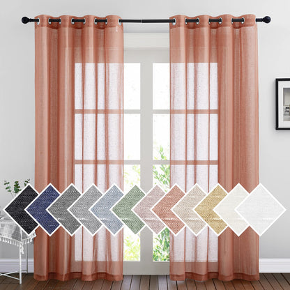 NICETOWN Semi Sheer Linen Ivory Curtains for Bedroom, W52xL84, 2 Panels