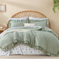 Litanika 7Pcs Full Ruffled Sage Green Comforter Set with Floral Sheets