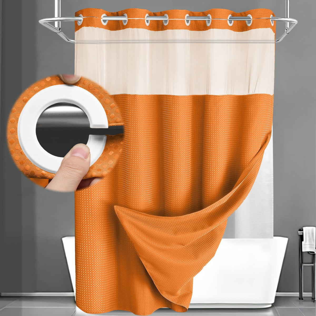 No Hook Shower Curtain with Liner Set Hotel Waffle Burgundy 72W X 75L