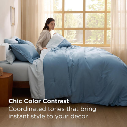 Bedsure Blue Bedding Set Queen Bed in a Bag Contrasting Bed 7 Pieces