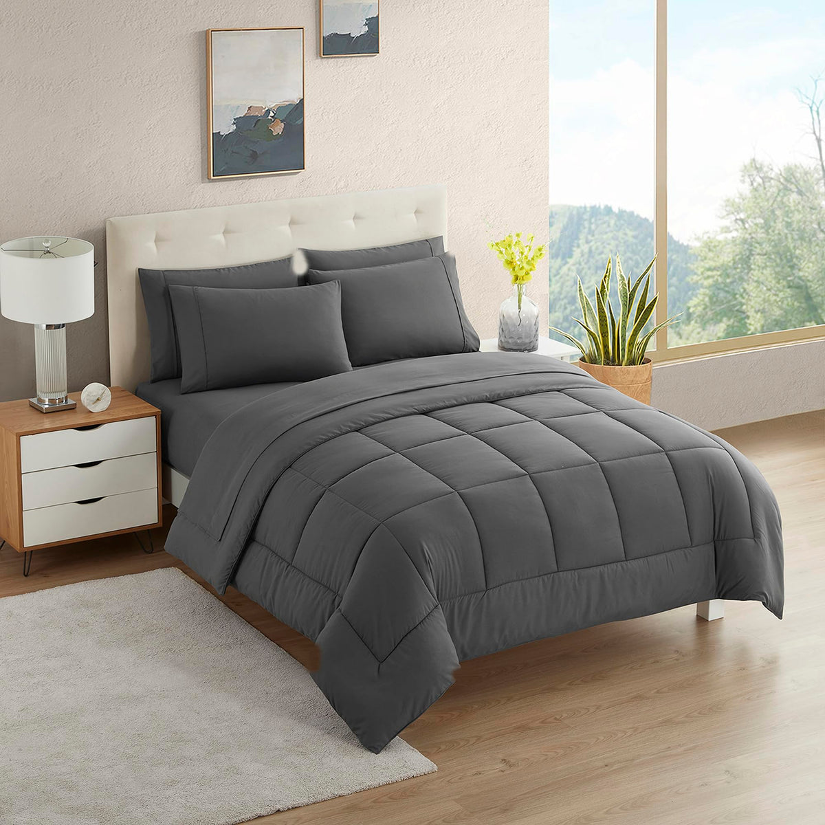Full Size Comforter Set with Sheets - 7-Piece Bedding Collection - 1 Comforter, 1 Fitted Sheet, 1 Flat, 4 Pillowcases - Deep Pocket - Soft & Breathable Premium Quality - Ideal for All Seasons, Gray