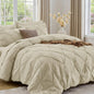 Sasttie Full Size Comforter Set, 7-Piece Bed in a Bag Double, Pintuck Bedding Set for All Season, Includes Comforter, Flat Sheet, Fitted Sheet, Pillowcases and Pillowshams, Beige