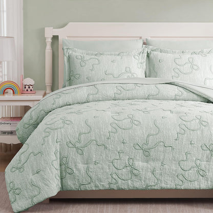 Full Size Comforter Sets for Girls - 7 Pieces Pink Bedding Bow Bed in a Bag