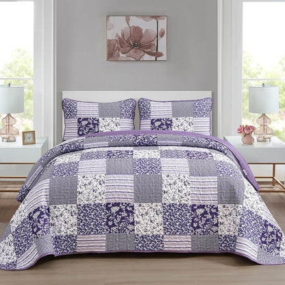 Mybedsoul Boho Quilts Queen Size, Patchwork Floral Bedding Set, Blue