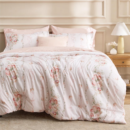 Bedsure Floral Queen Comforter Set, White Soft & Fluffy Fall Bedding 3 Pcs