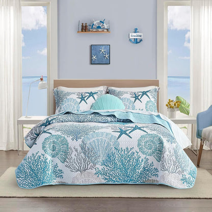 Tritard 3 Piece Coastal Quilt Sets Full/Queen Size Bedding Set, Blue