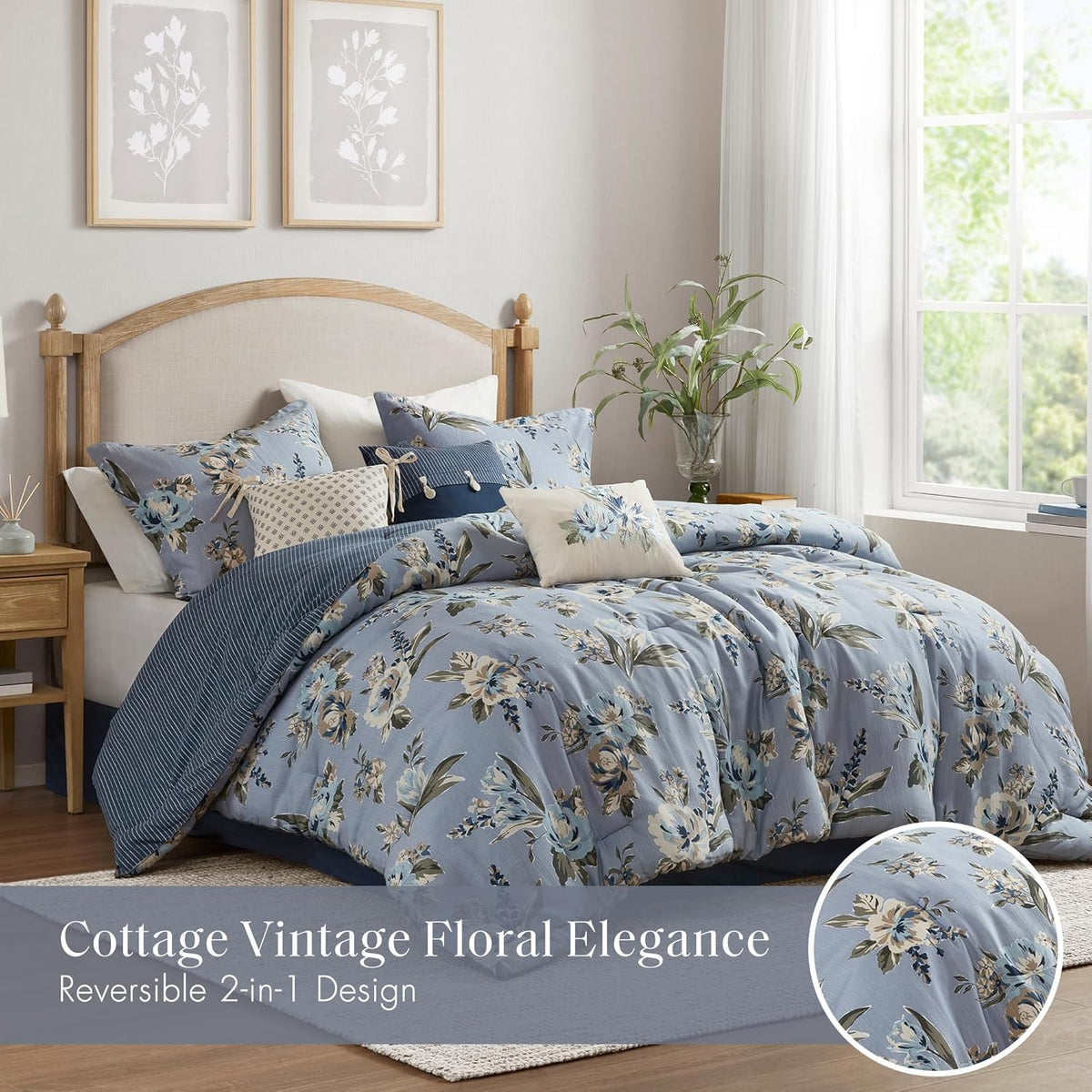 Madison Park Reversible Vintage Floral Comforter Set, 7PC King Bedding Set