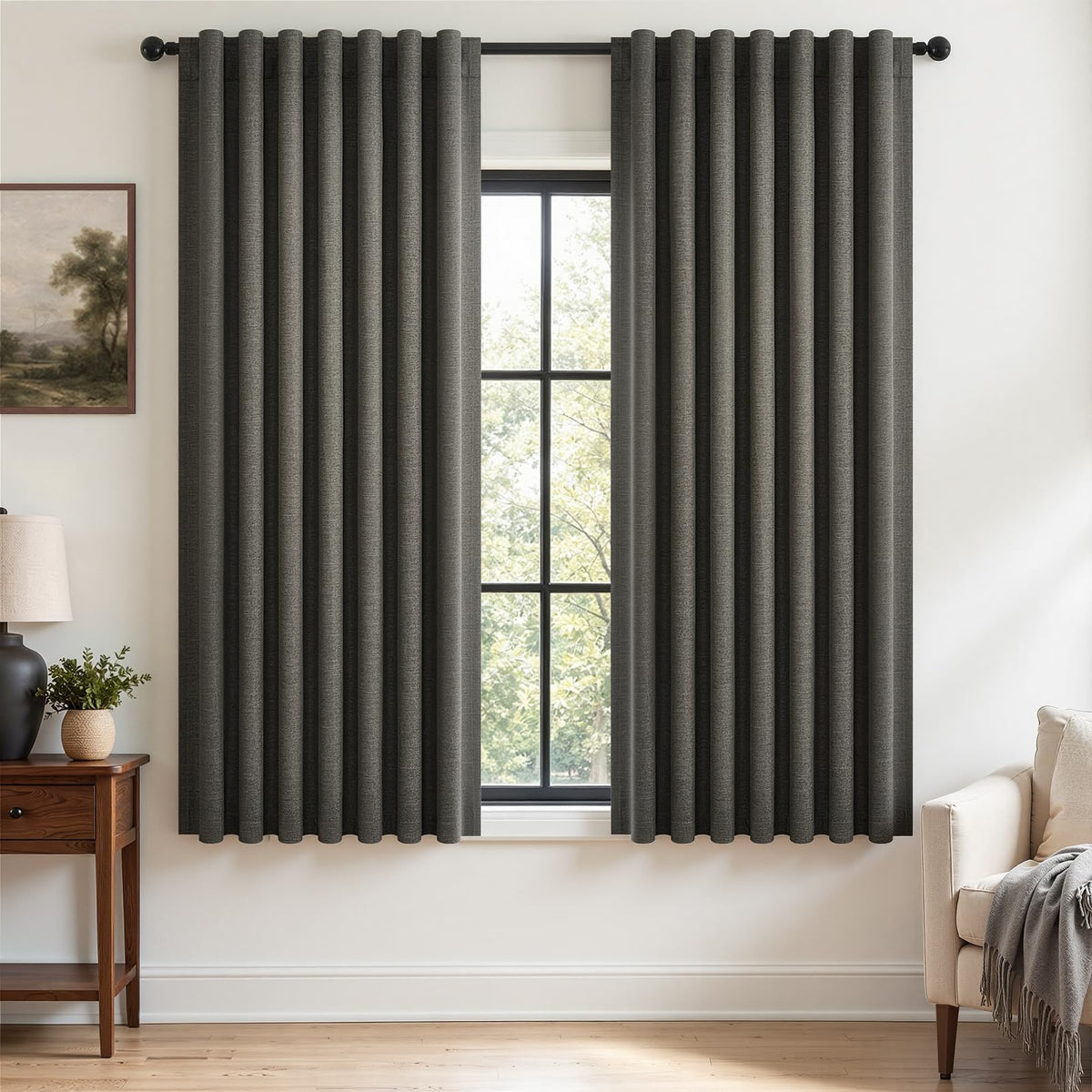 Topfinel Cream Linen Blackout Curtains 84 Inch Long for Bedroom Living Room, Ivory Pinch Pleat Back Tab Full Blackout Drapes Farmhouse Boho Curtains for Window, White Neutral Curtains 52" X 84" 7 FT