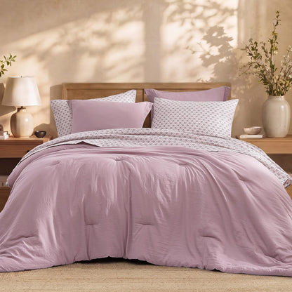 Queen Comforter Set with Sheets-7 Pieces Soft Recycled Bed in a Bag Bedding