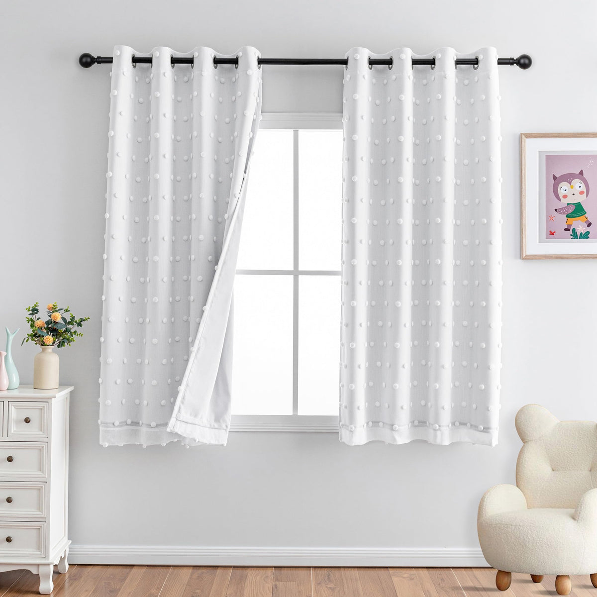 MYSKY HOME Kids Blackout Curtains for Boys Bedroom 84 Inch Long 100% Light Blocking Cute Curtains for Playing Room 2 Panels Grommet Nursery Drapes with Rainbow Pom Pom Sheer 2 Layered 50W x 84L