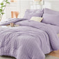 Queen Comforter Set - 7PCS Bed in a Bag, Seersucker Bedding Set, Beige