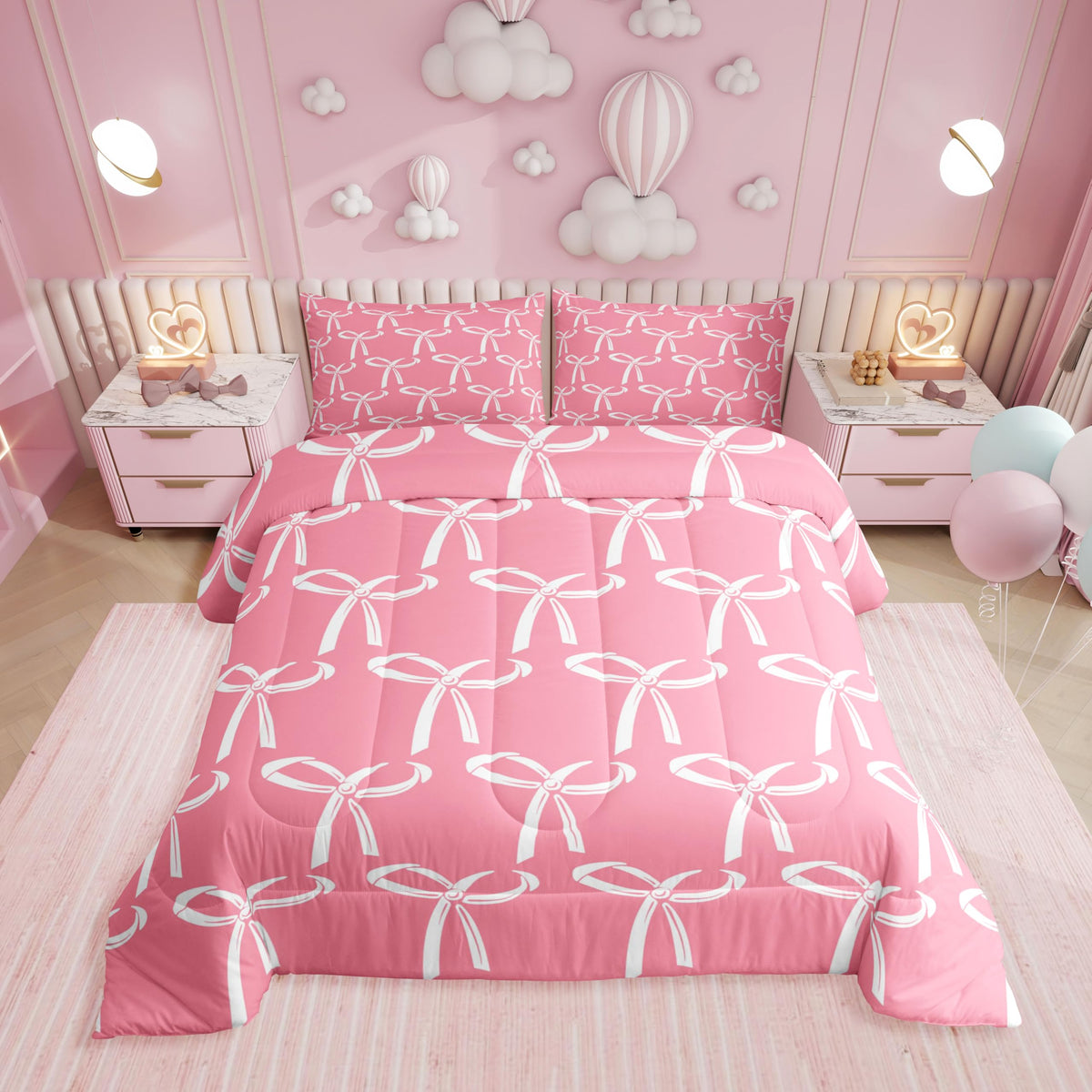 Erosebridal Cute Pink Bow Twin Bedding Set for Girls,Ribbon Bow Knot Comforter Set for Kids Kawaii Room Decor,Princess Bowknot Bed Set Girly Pink Bows Bedding Comforter Sets,1 Pillowcase