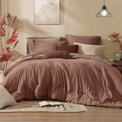 Monbix King Size Comforter Set Olive Green 7 Pieces Bed in a Bag