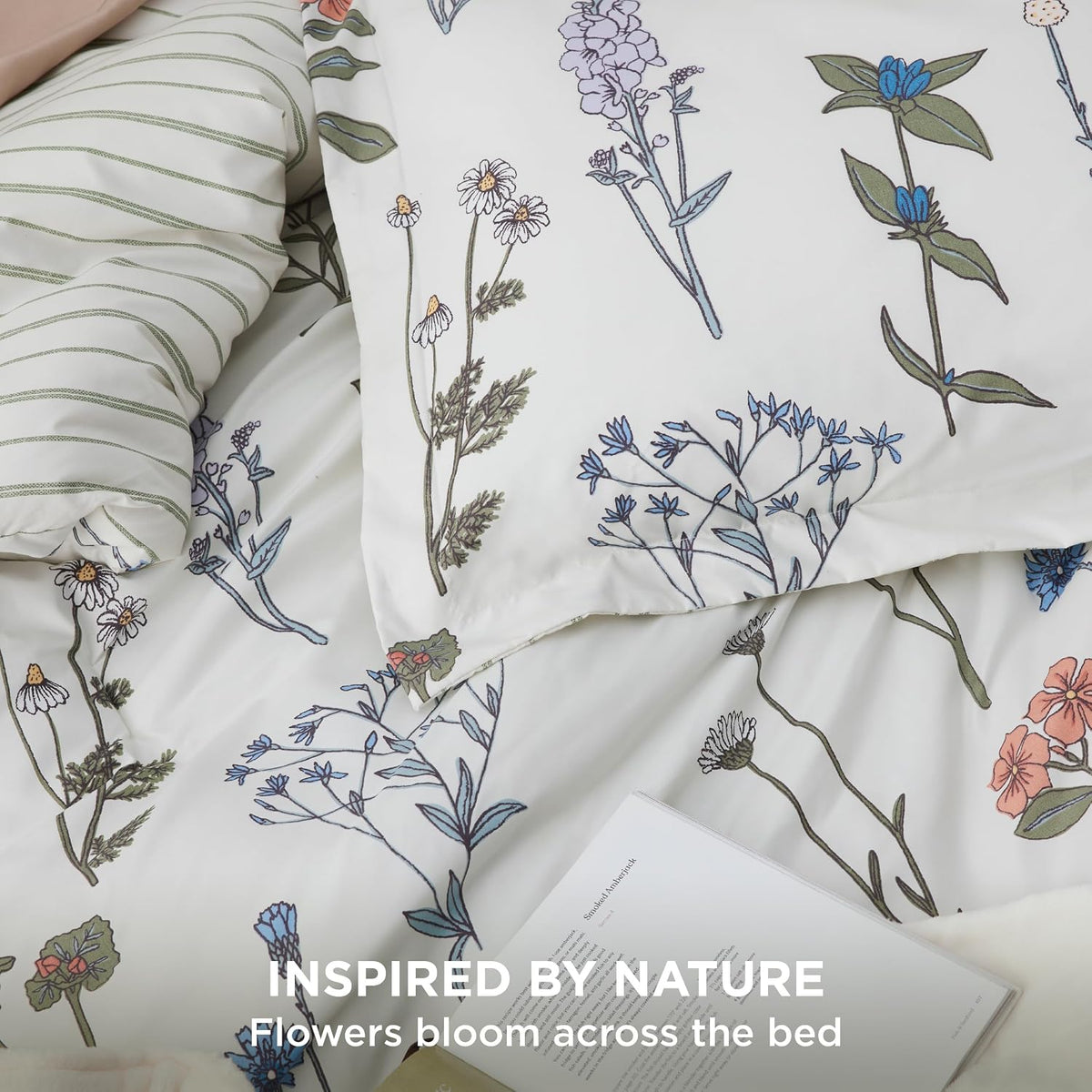 Bedsure Floral Queen Comforter Set, White Soft & Fluffy Fall Bedding 3 Pcs