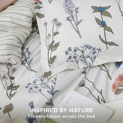 Bedsure Floral Queen Comforter Set, White Soft & Fluffy Fall Bedding 3 Pcs