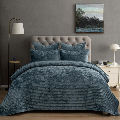 PHF Diamond Pattern Luxury Velvet Quilt Set Queen Size, Sand